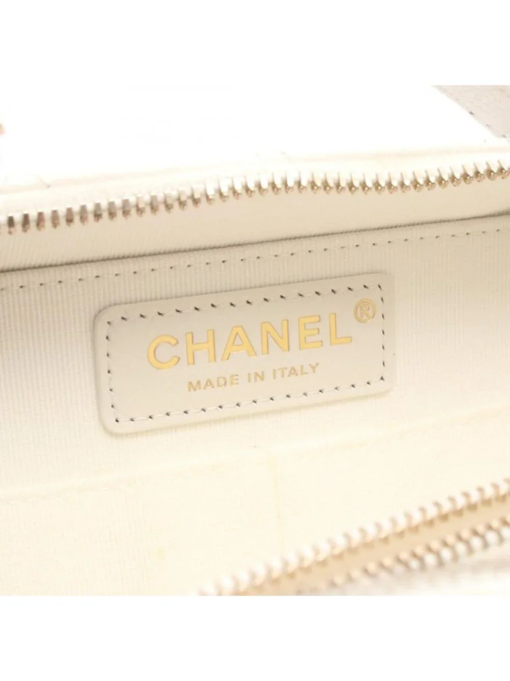 Chanel Shoulder Bag Quilted Vanity Top Handle 2-Way White Caviar Leather Chain